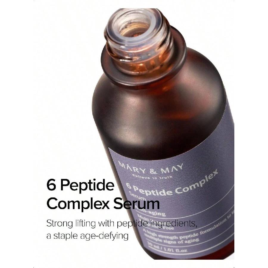 Mary&May Serum z Kompleksem 6 Peptydów 30ml - Zaawansowana Redukcja Zmarszczek z Efektami Ujędrniającymi i Liftingującymi - Koreańska Pielęgnacja Skóry - Bez Zapachu