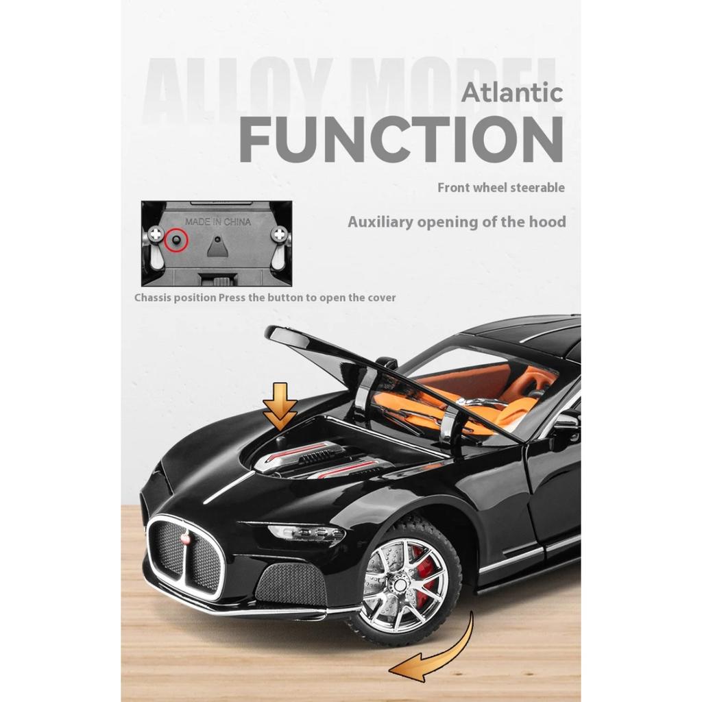 1/24 Bugatti Atlantic Luxus-Sportwagen Legierungsmodell, Simulierter Ton und Licht, Bemalte Innenausstattung, Restaurierte Details, Schreibtisch-Dekorationen