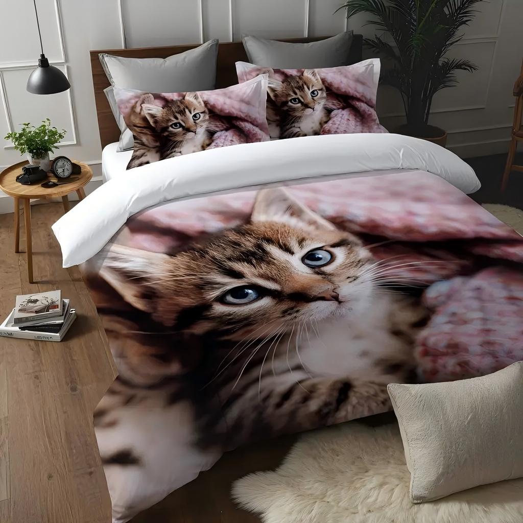 Cute Cat 3D Printed Bedding Cover Cartoon Animal Style Quilt Cover Set Soft Comfortable Luxury Polyester Duvet Cover Pillowcases