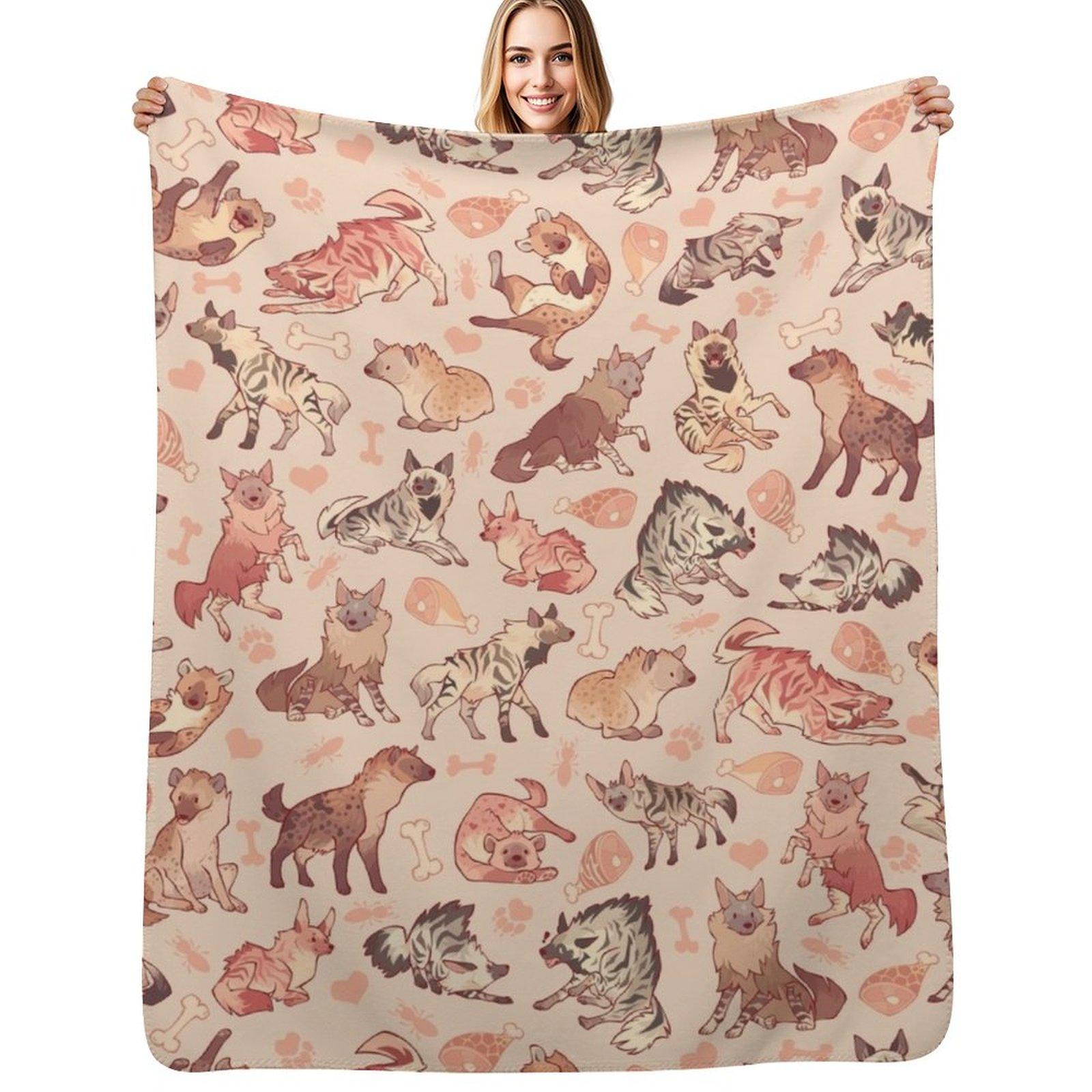 Hyenas in creamy orange Throw Blanket Stylish Couch Blanket for Home Living Room Size: 75*100cm, Weight: 230 GSM