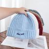 Simple letter blue knitted wool hat women's winter new warm ear protection hat bag head cold hat
