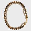Champagne Double-Layer Tiger Eye & Pearl Necklace with 8-Shaped Buckle