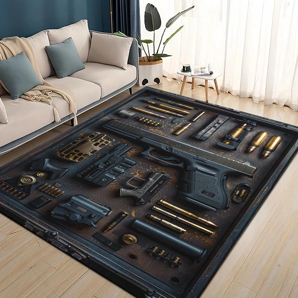 Style Military Shoot Gun Armoury Hot Weapons Rug for Living Room Bedroom Home Sofa Decoration,Kids Floor Mat