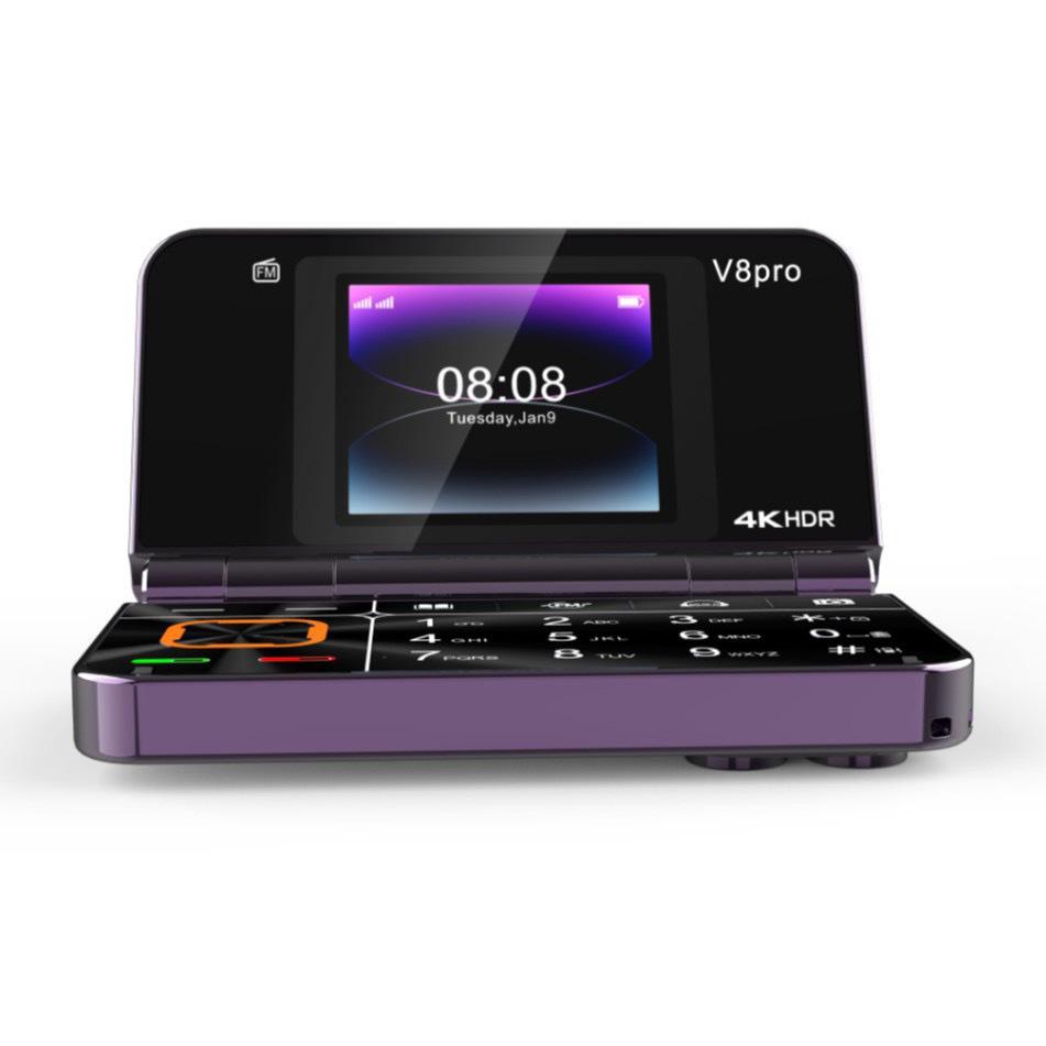 V8Pro Dual-Screen Flip Phone: Elderly-Friendly 2G Model with Large Buttons and Multi-Language Support