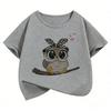 Summer Kid Teen Tshirt Short Sleeved Cartoon Owl Print Comfortable Casual Tops Tees Children's Clothing Boys and Girls T-shirt