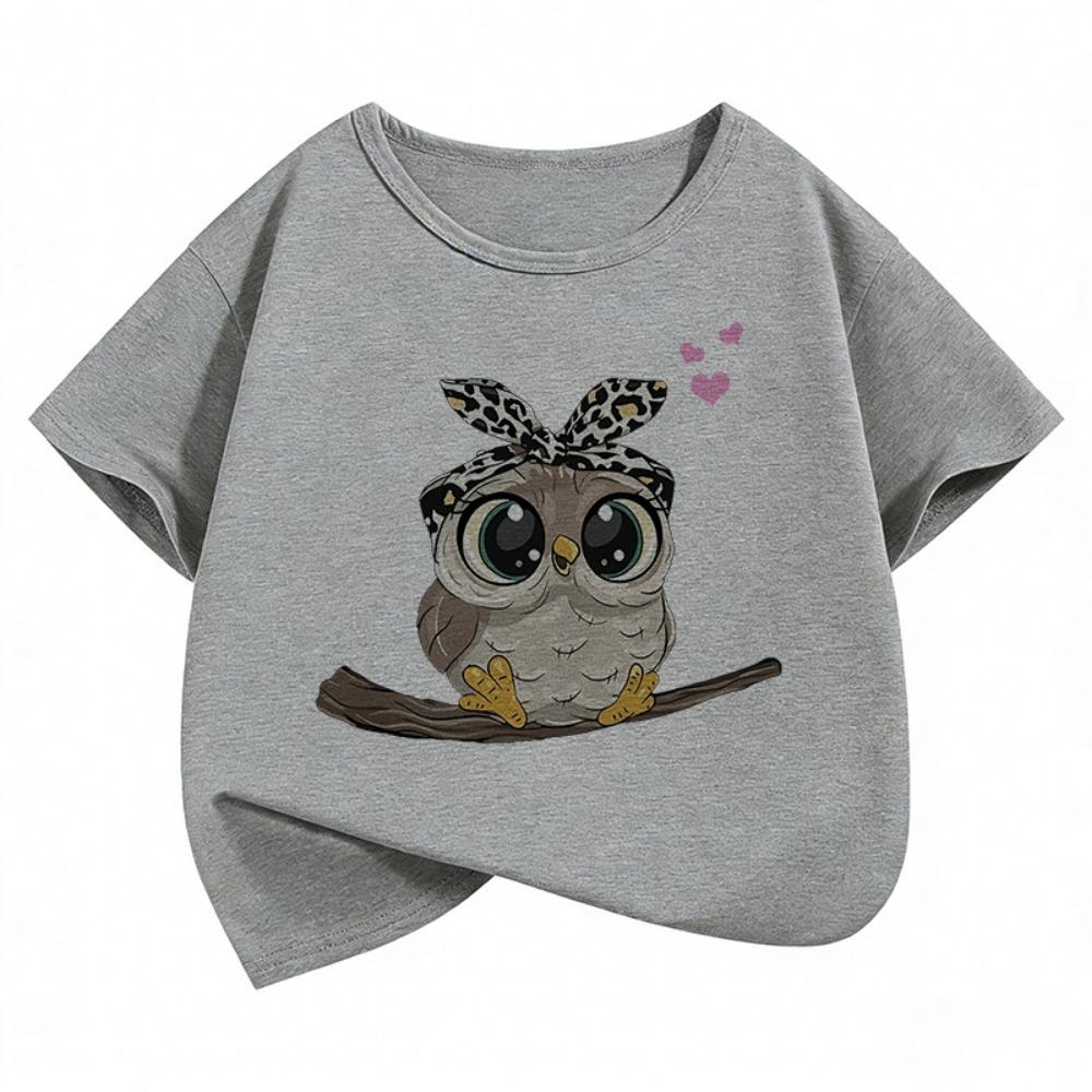 Summer Kid Teen Tshirt Short Sleeved Cartoon Owl Print Comfortable Casual Tops Tees Children's Clothing Boys and Girls T-shirt