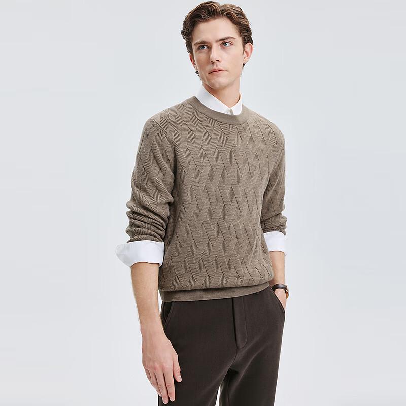 SEPTWOLVES Men's Round Neck Gingham Jacquard Warm Wool Sweater