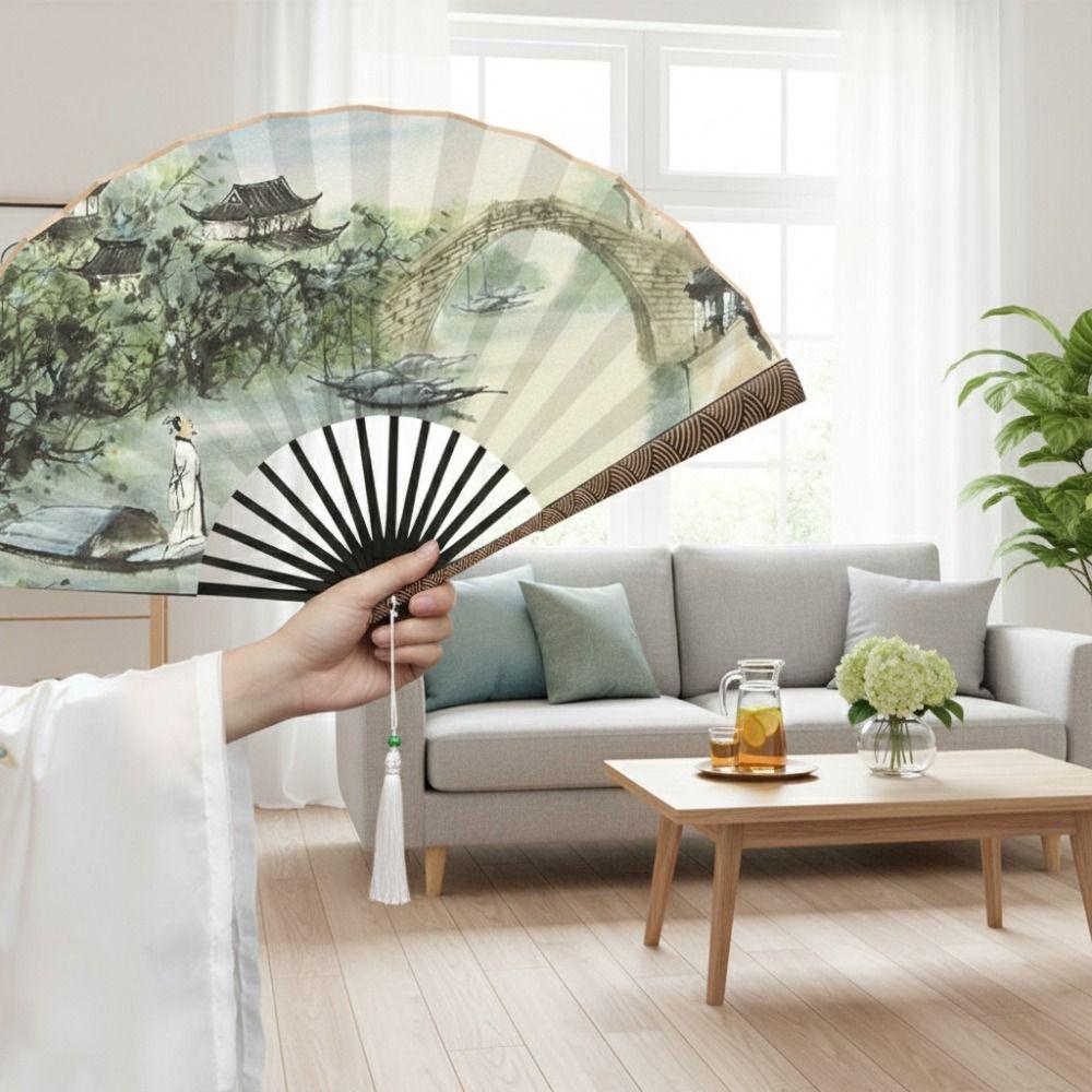 With Tassel Antique-style Folding Fan Sprinkled Gold Men Hand Fan Portable Decorative Fan  Crafts