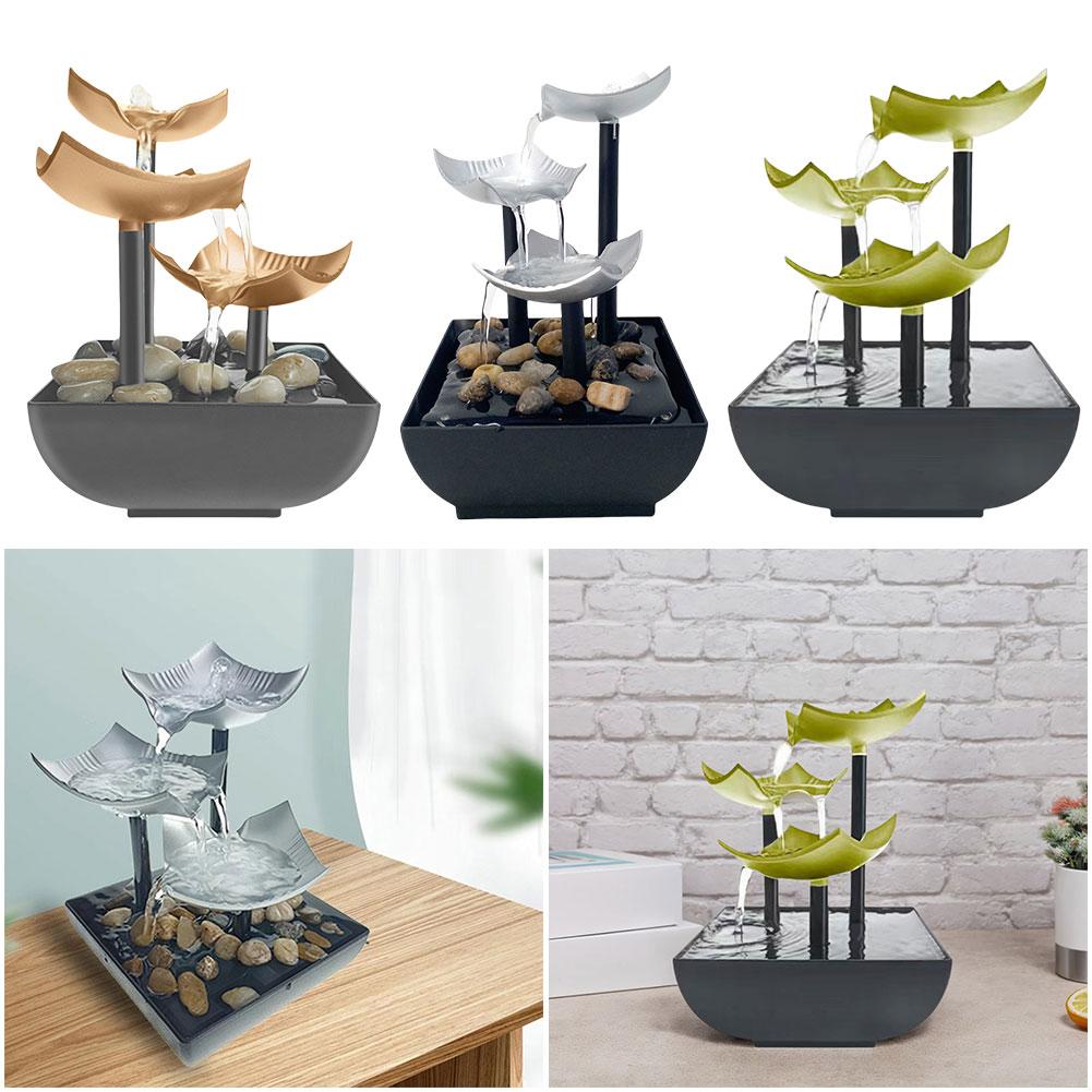 Small Waterfall Fountain with LED Light Indoor Relaxation Tabletop Fountain Relaxing Sound Ornament for Home Office Decor