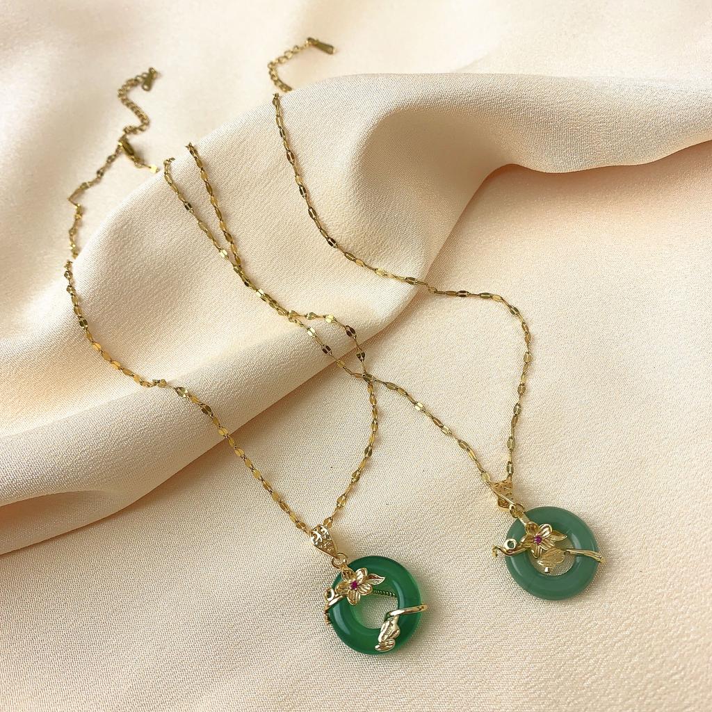 Necklace does not fade female summer trendy safety buckle ins cold wind Japanese and Korean lotus jade ring female high-end necklace