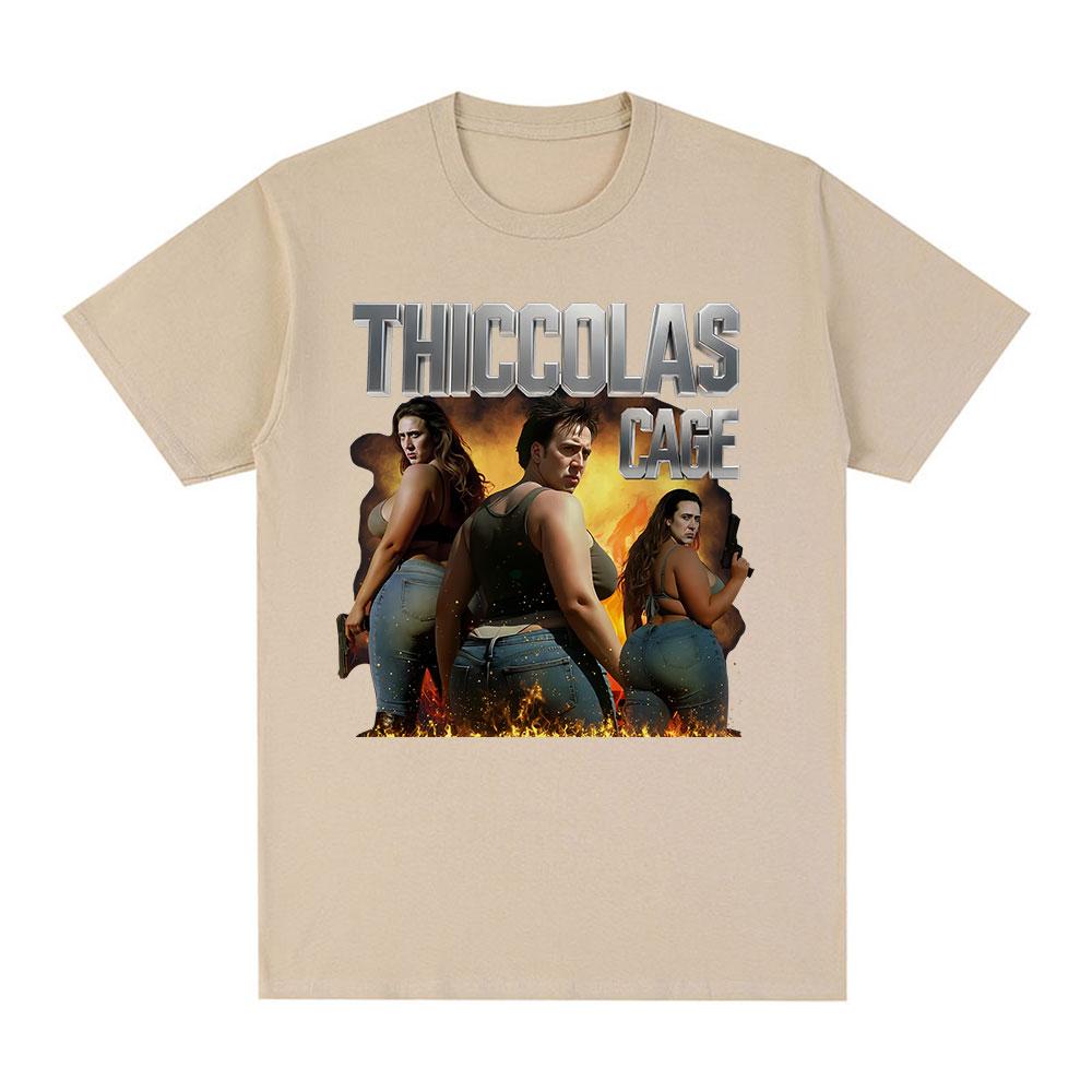 Thiccolas Cage Funny Meme T-shirt Unhinged Inappropriate Movie Lover T-shirts Absurd Crazy Cringe Exchange Gift Gag Joke Tshirts