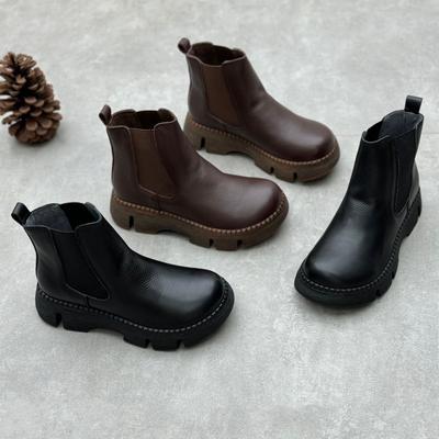 Ručně vyráběné tlusté kožené boty s kulatou hlavou z hovězí kůže Chelsea boots