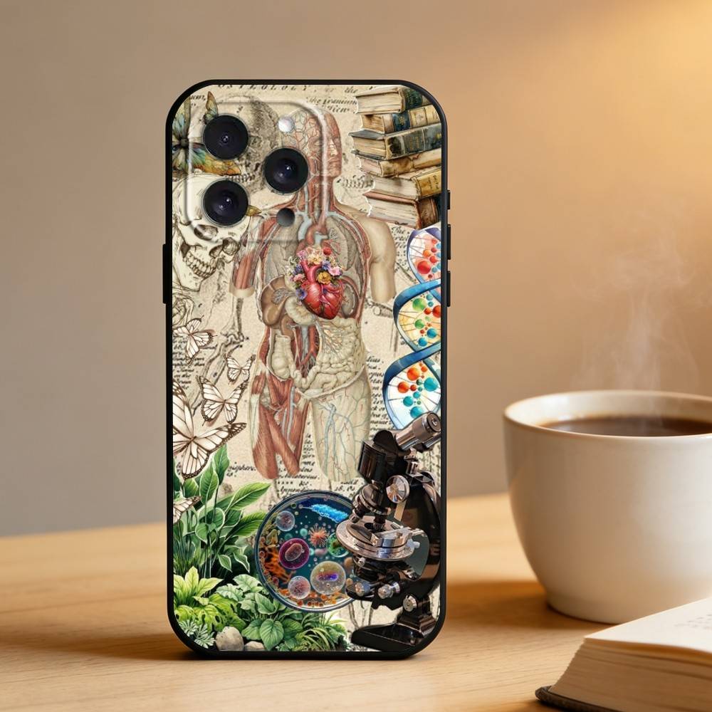 Medical Art Medicine Collage Phone Case For iPhone 16,15,14,13,12,17,Pro Max,Plus Silicone Black Case