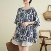 Haut décontracté d'été pour femme, vintage, imprimé floral, ample, col rond, manches courtes