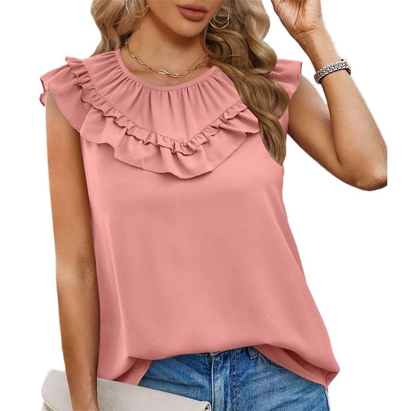 Summer Ruffles Loose Sleeveless White Shirts Women Elegant Casual Chiffon Blouse Women Solid O Neck Tops Shirt Blusas  25556