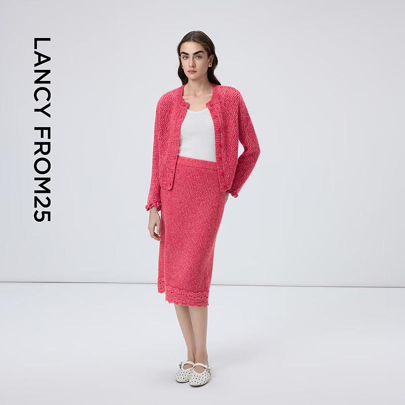 LANCY Women's Wool Blend Lace Trim Knit Cardigan