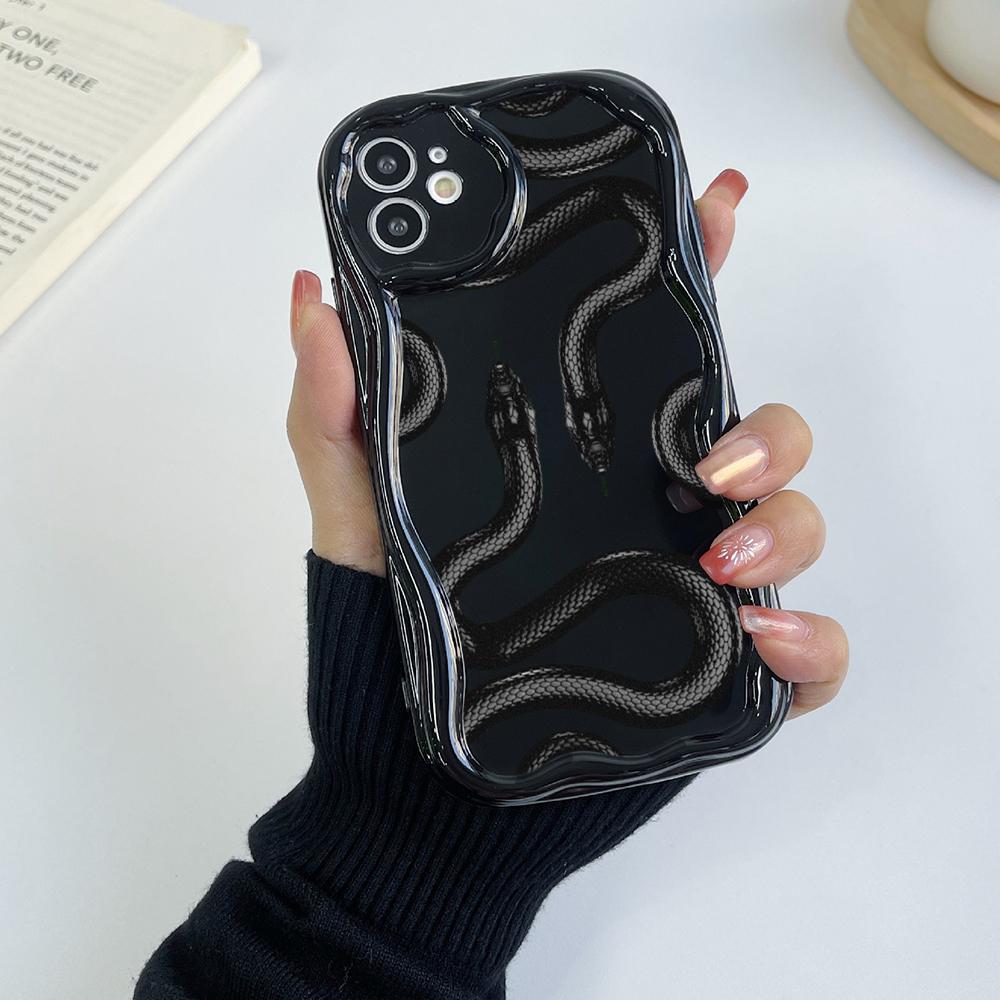 LZ5 Butterfly Černo-zlatý Hadí Průhledný Měkký Vlnitý Pouzdro na Telefon pro iPhone 15 13 Pro Max 12 Mini 14 8 Plus XS Max XR 6 Ochranný Zadní Kryt