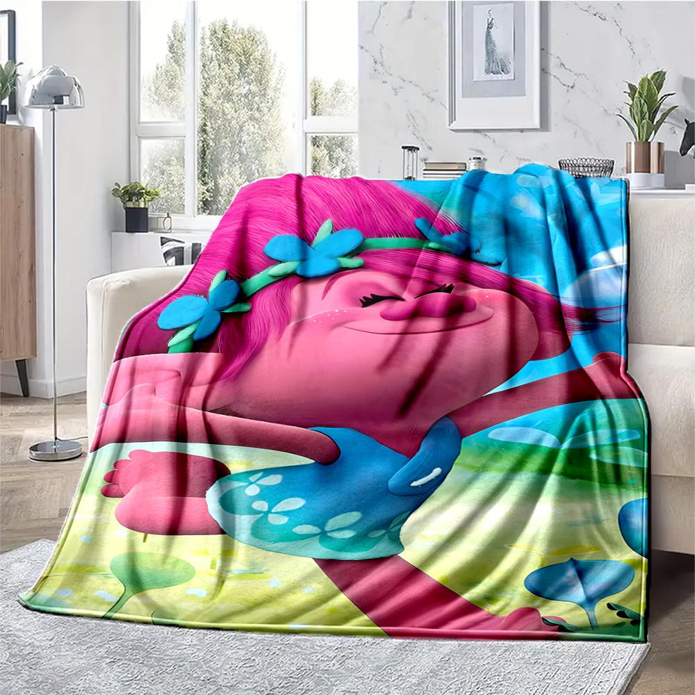 Trolls Theme Printed Blanket - Perfect for Couch, Bed, Travel & Outdoor Use | Machine Washable, Cozy & Durable.