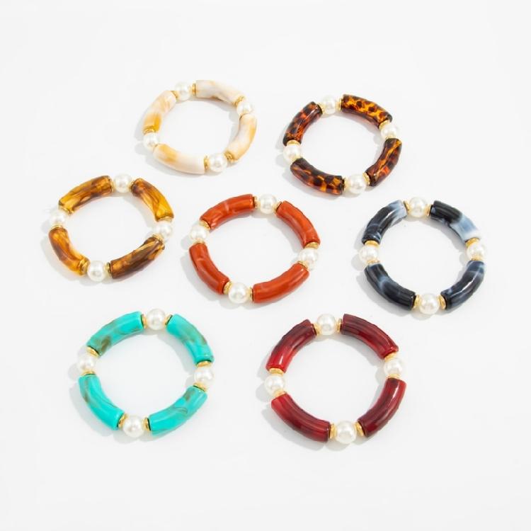 Elegant Resin Bead Elastic Bracelet Marbled Effect Design Comfortable Fit Women Accessory Stretchable Bracelet for Daily