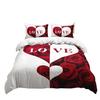 Valentine'S Day Love Rose Print Duvet Set Bed Three-Piece Set