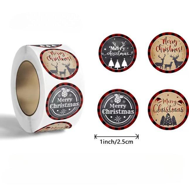 

500 шт. Наклейки «Счастливого Рождества» 1 дюйм Круглые Рождественские бирки Наклейки для детей Подарок Выпечка Упаковка Конверт Канцелярский декор 1 inch