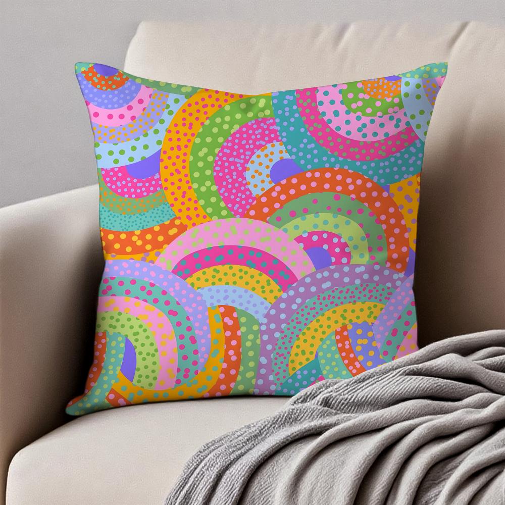 Halfcircle Fanshaped Rainbow Patterns Fashion Cushion Cover Pillowcase Antidustmite Invisible Zipper Short Plush Sofa Cushion