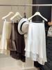 Elegant Lace Patchwork Ruffle Midi Skirt - Women's Spring/Summer Satin Irregular Hem 2026