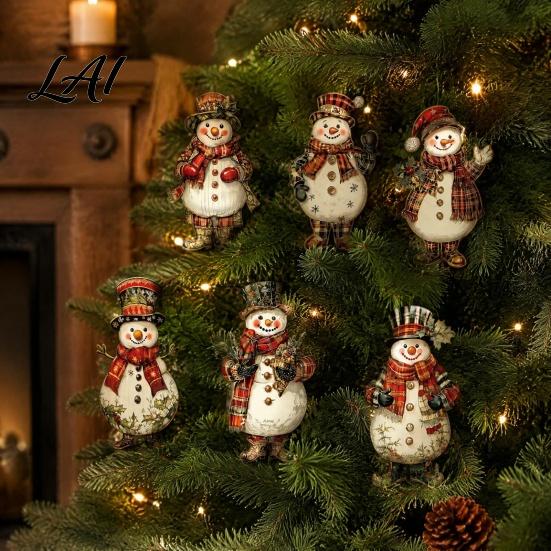 Cute Cartoon Holiday Picks 6 Pcs Large Christmas Tree Picks Wooden Santa Snowman Gingerbread Ornaments Xmas Man Party Supplies Topper Decoration for