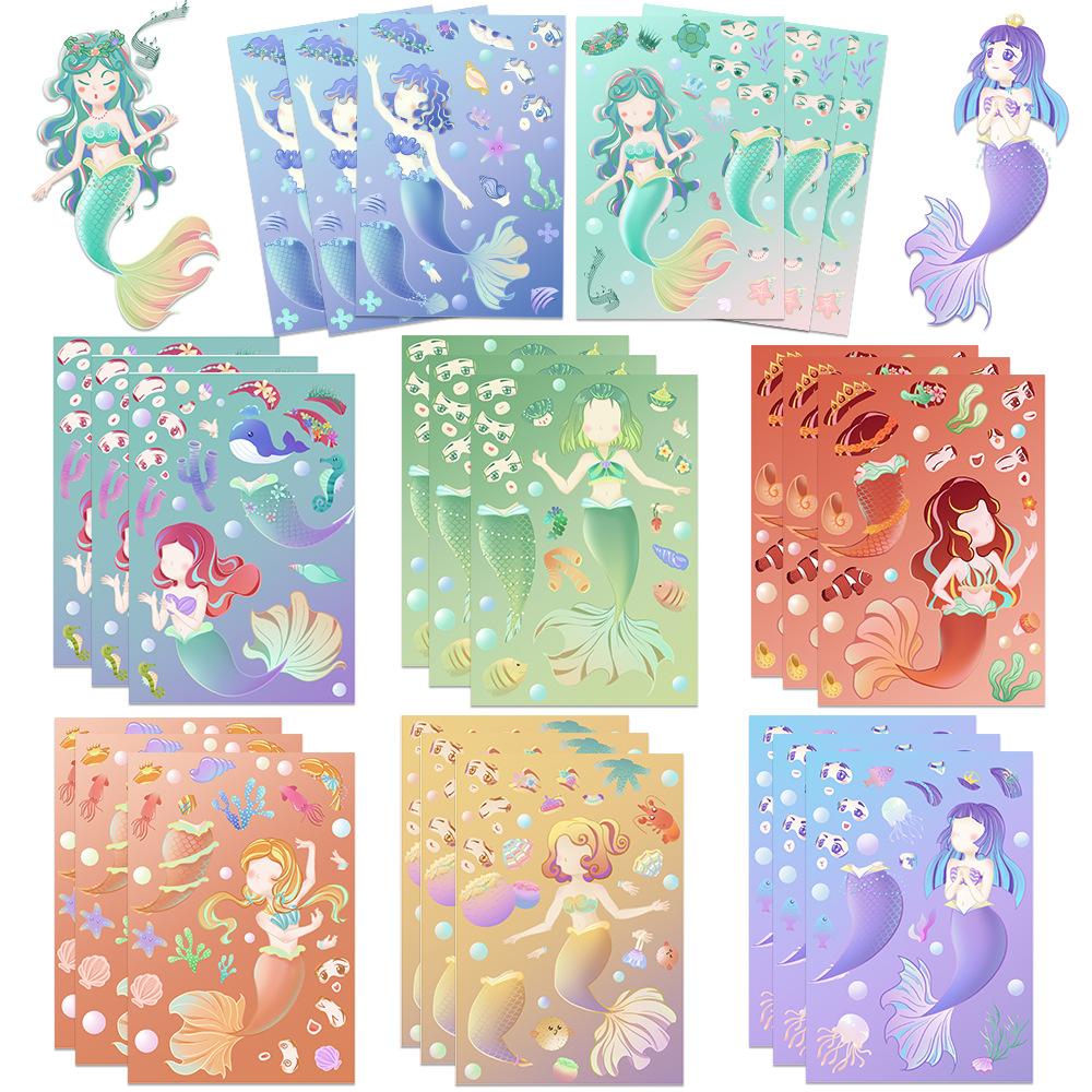8Sheets Little Mermaid DIY Puzzle Stickers for Kids Cartoon Dress Up Jigsaw Stickers Children's Creative Toys