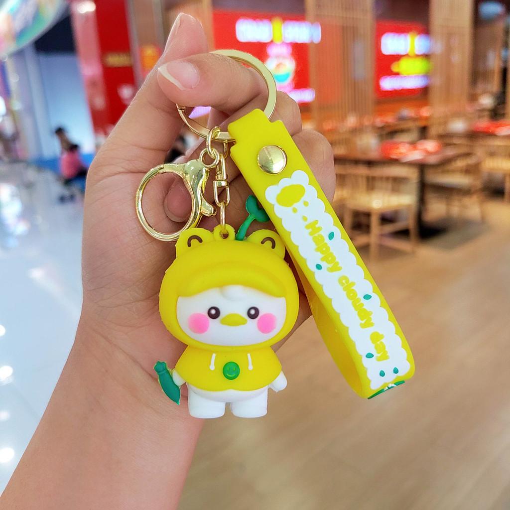 Cute Raincoat Blush Duck Keychain Silicone Figurine Car Accessory Gift For Friends
