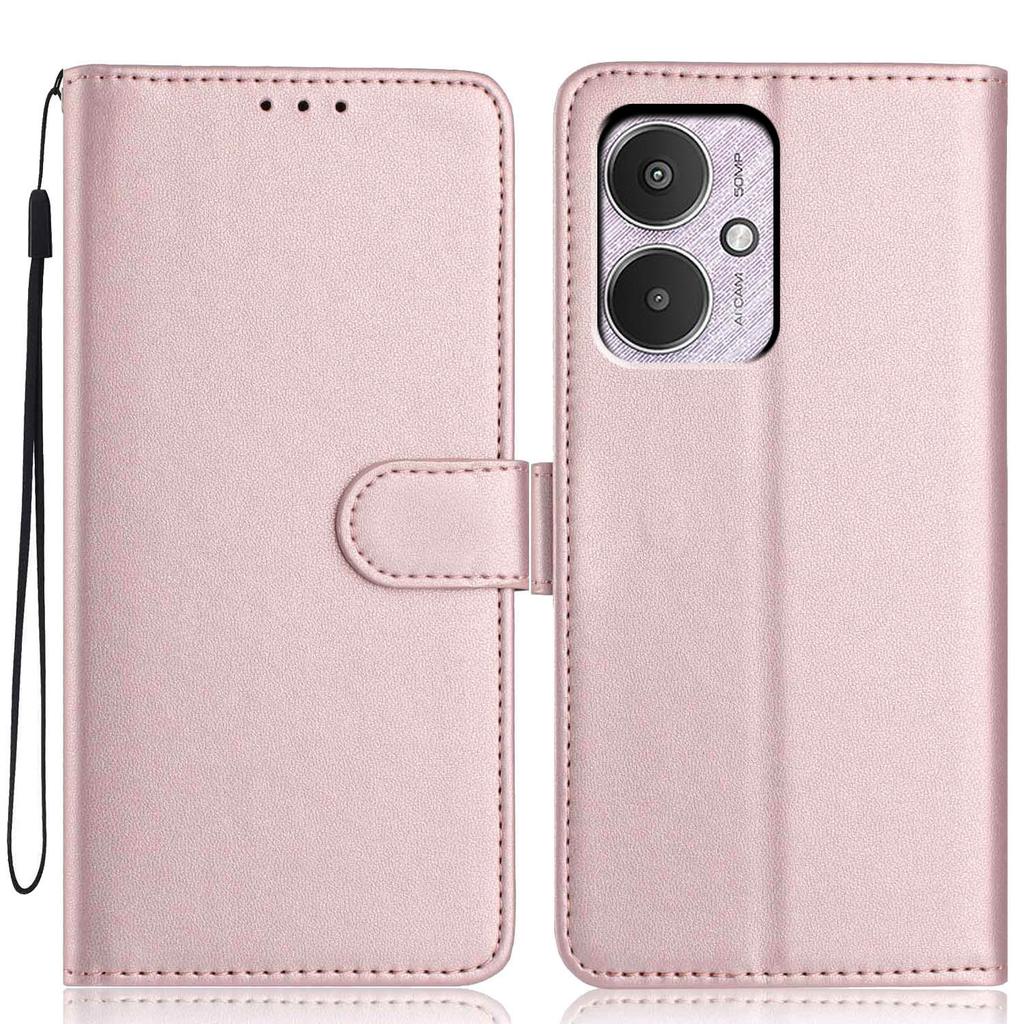For Xiaomi Redmi 13C 4G/13C 5G Wallet Case with Strap/Multiple Card Slots Solid Color Leather Stand Phone Cover