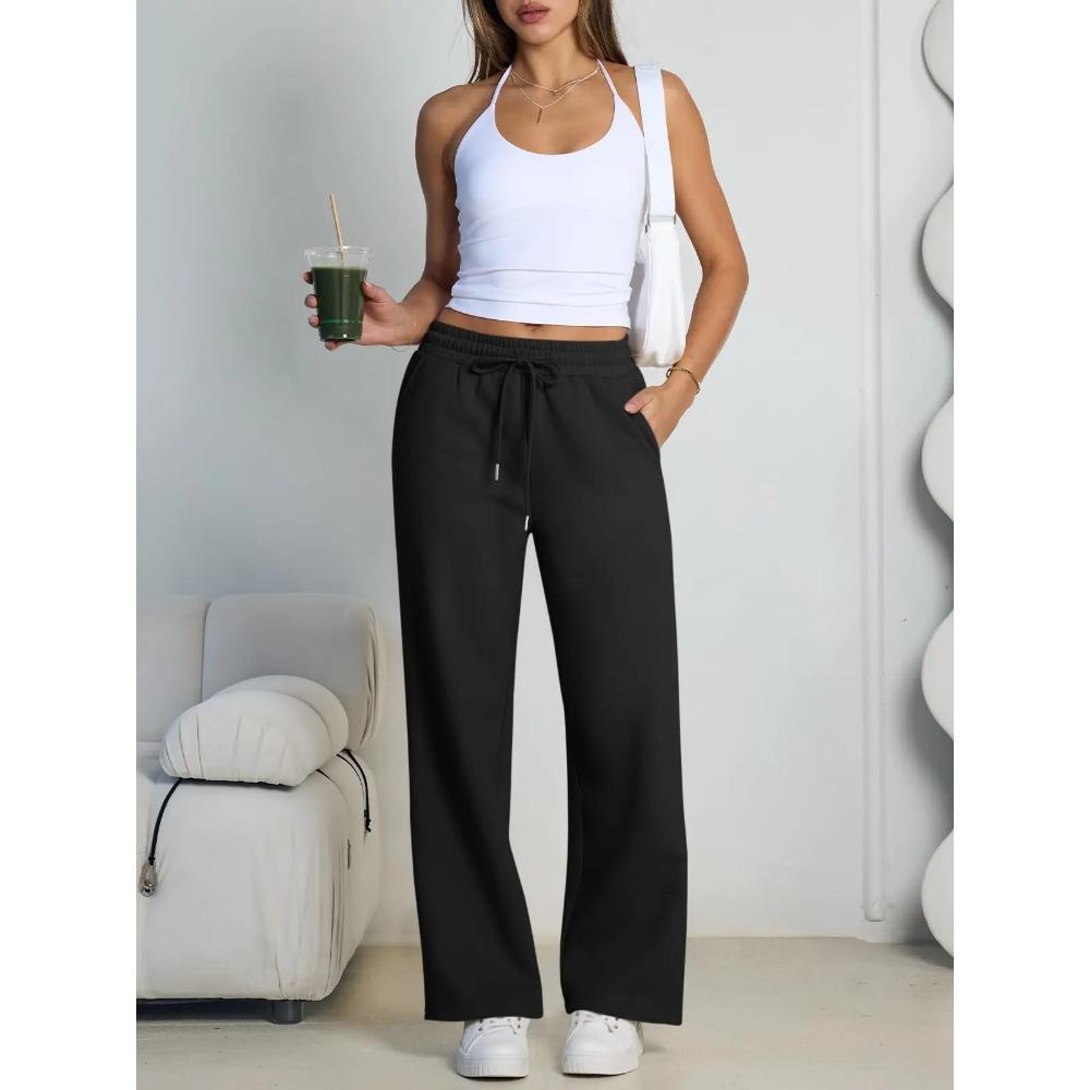 Gerade Weiter Bein Lockere Hose Damen Mode Frühling Sommer Baggy Jogginghose Hohe Taille Lässig Straßenhosen Schicke Hosen