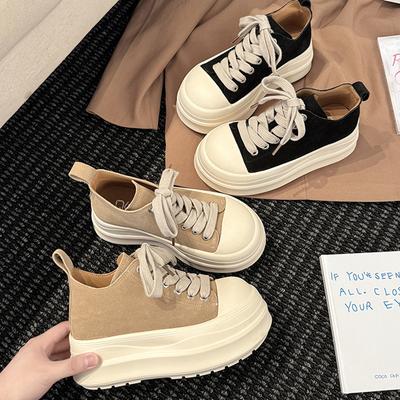 Fashion Thick-soled Height-increasing Versatile Women's Casual Shoes Autumn Comfortable and Simple Canvas Shoes Korean Version Lace-up Versatile Bo