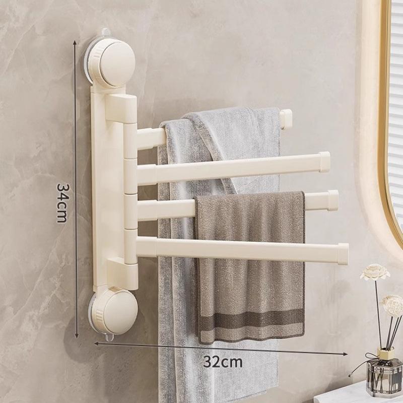 Suction Cup No-Punch Bathroom Rotating Towel Rack Bathroom Multi-Rod Drying Rack Towel Bar On Wall
