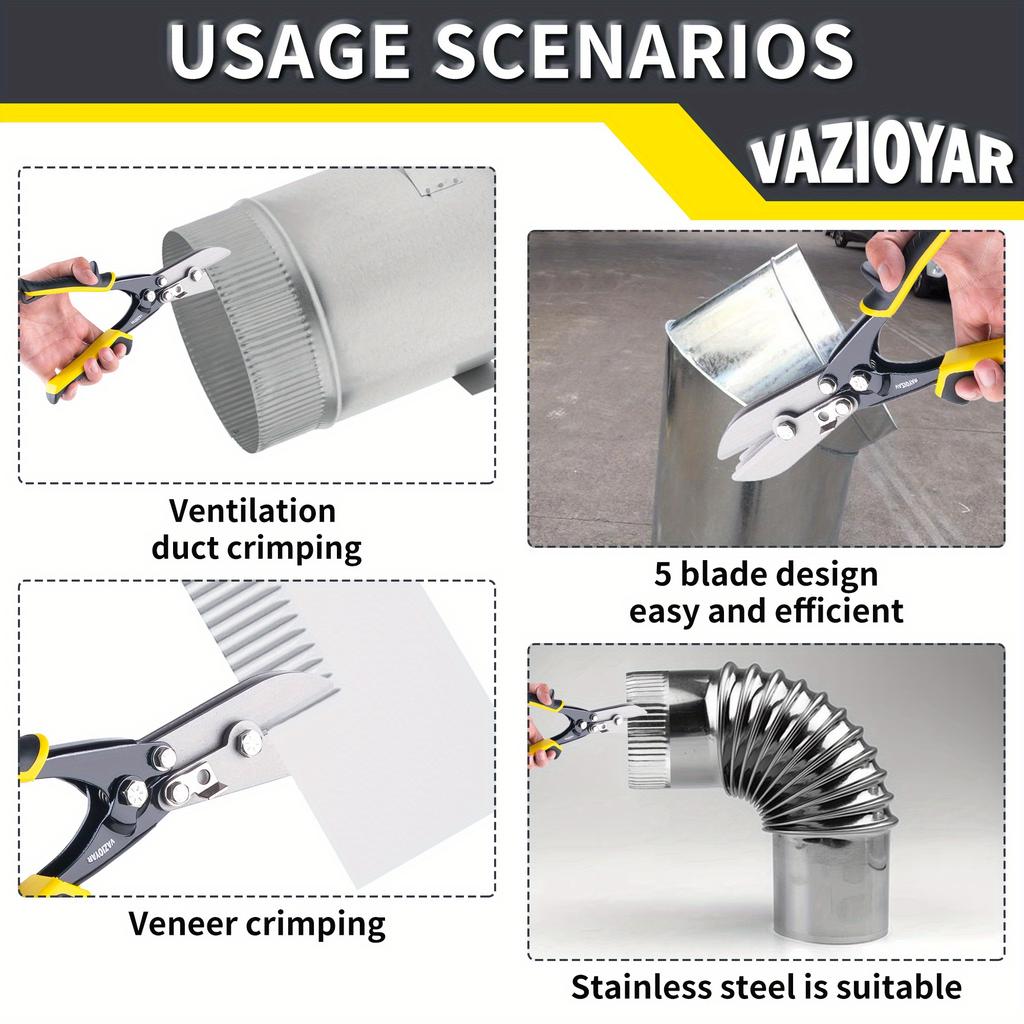 Damaly,5-Blade Duct Crimper Tool for Sheet Metal, HVAC Work, 24-28 Gauge, Alloy Steel Construction with Yellow & Black Handle