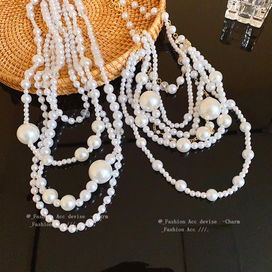 

Irregular pearl multi-layer necklace, retro exaggerated personality collarbone chain, light luxury, high-end sense necklace, women