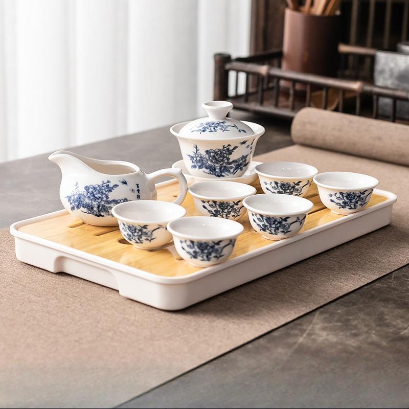 Kung Fu Tea Set Home Simple Living Room Set of Ceramic Covered Bowl Tea Cup Tray Water Storage Tea Tray Diamine Plate