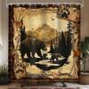 Rustic Bear Cabin Shower Curtain, Western Lodge Mountain Animal Design, Waterproof Polyester With Hooks