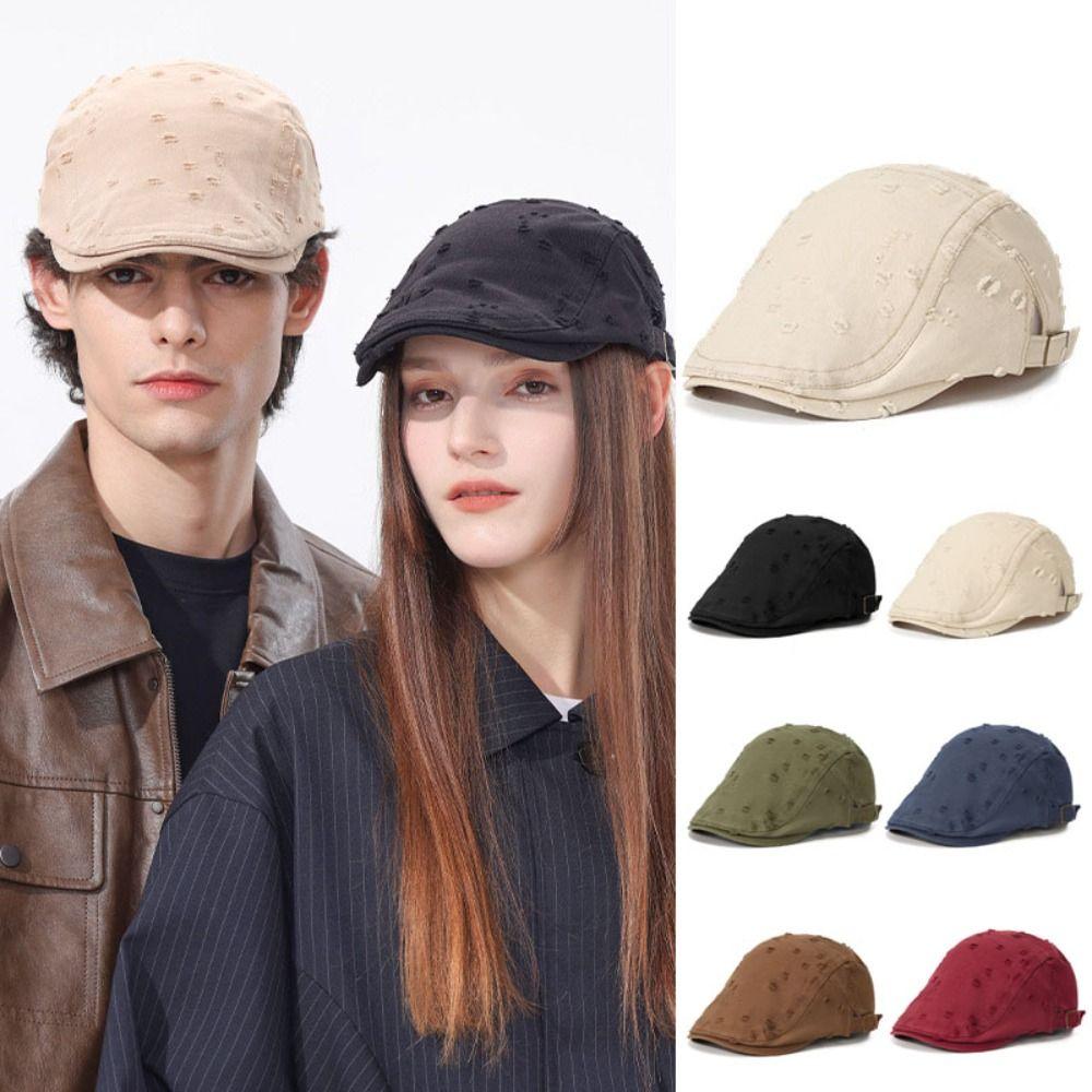 Fashion Hole Sketching Beret Hat Cotton Soft Newsboy Hat Adjustable Leisure Visor Cap Hip Hop