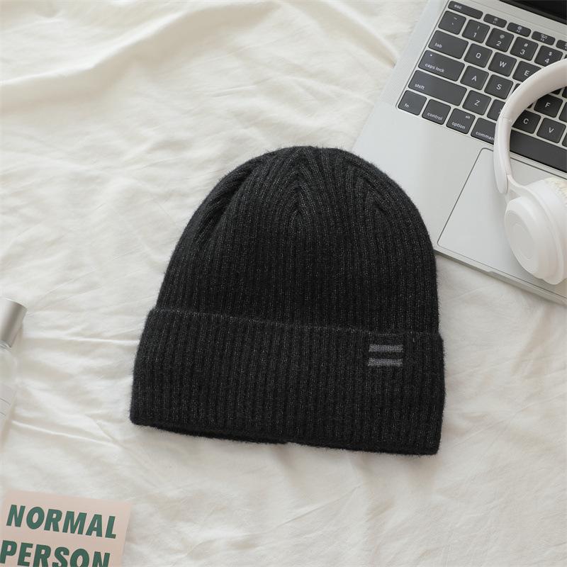 Simple Letter Embroidery Knitted Hat for Women Plus Velvet Thickened Woolen Hat Letters for Men and Women