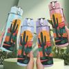 1PC Desert Cactus Plant Art Print 750ml Color Plastic Sports Water Bottle Leakproof Flip Straw Lid Suitable for Sports Office Home Use
