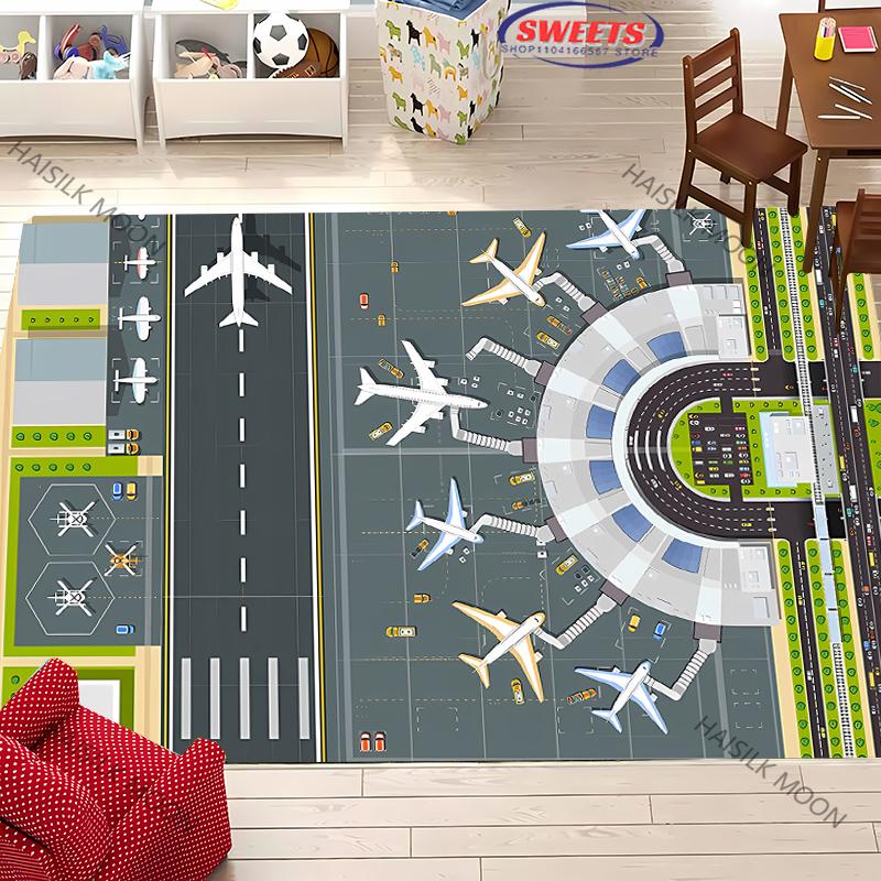 Aircraft Theme Airstrip Airport Signs Printed Carpet Living Room Bedroom Sofa Large Area Decorative Mat Kids Play Soft Rug Gift