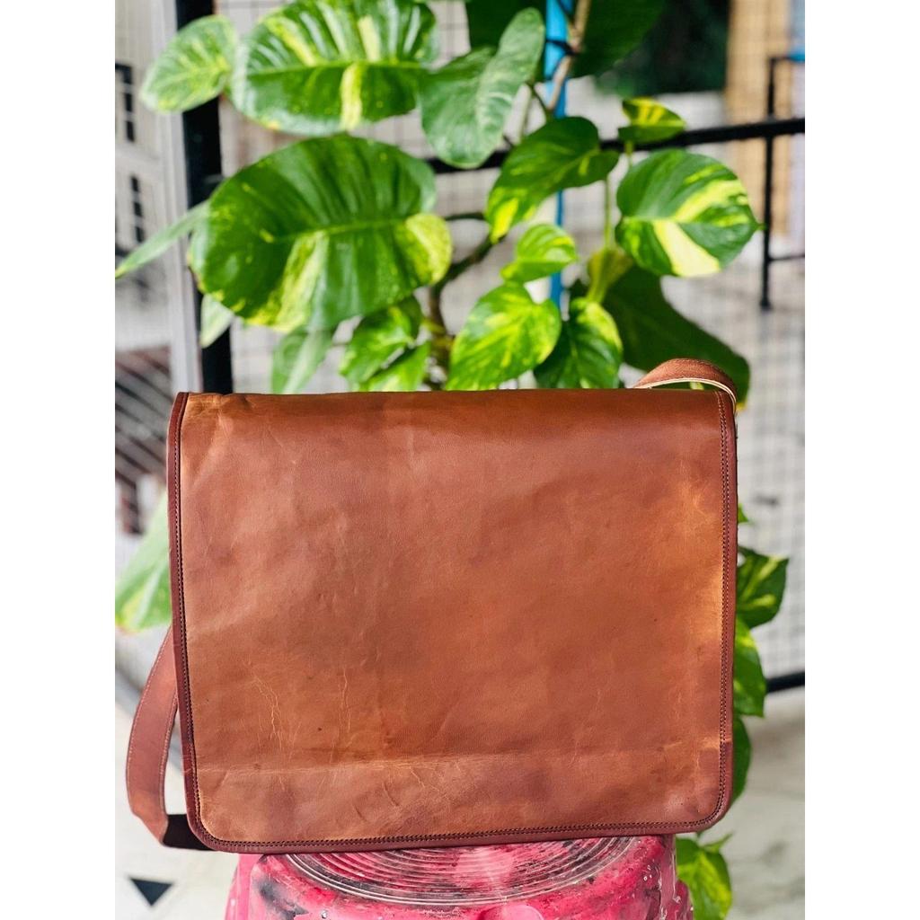 Men's Rare Goat Leather Vintage Laptop Messenger Handmade Universal Bag Satchel