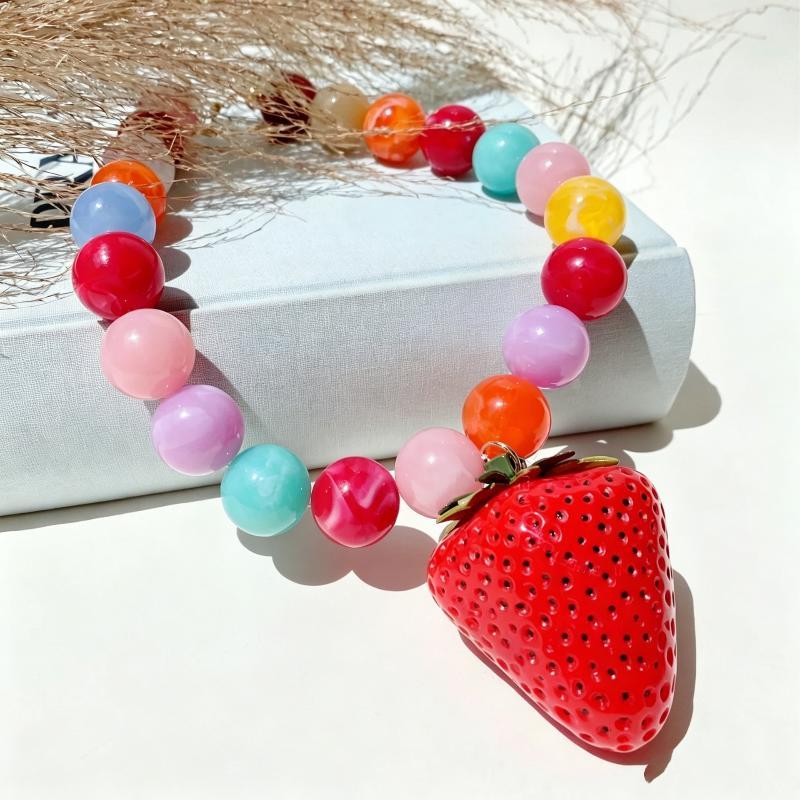 Affordable Summer Fruit Bead Necklace Colorful Lemon Strawberry Pendant Nice Jewelry for Little Sister Birthday Gift