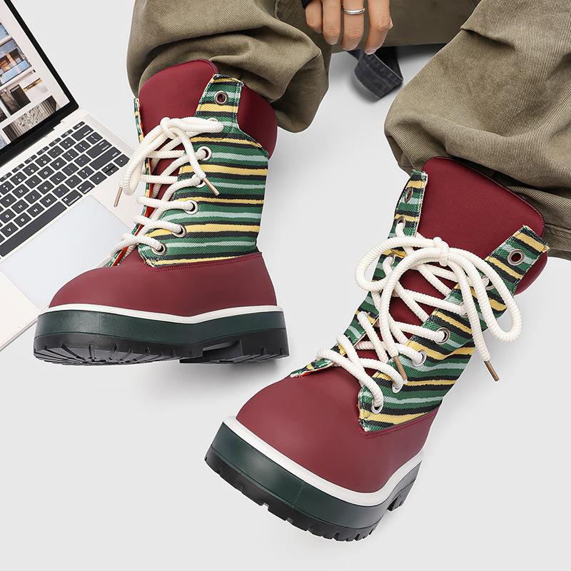 39-45 Stivali da Uomo di Alta Qualità Stivali con Plateau alla Moda Tendenza Scarpe da Uomo High Top Versatili Scarpe da Uomo con Suola Spessa Stile Tooling Botas