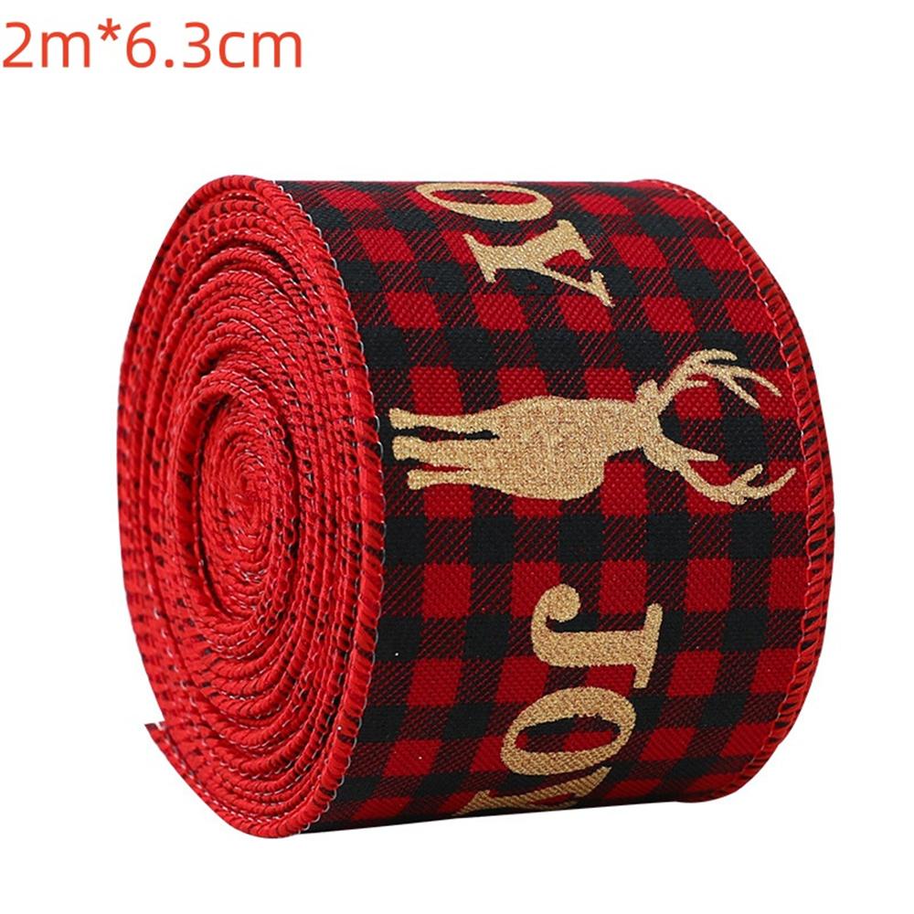 2M Red Green Christmas Ribbon Hot Stamped Linen Printed Christmas Polyester Ribbons New Years Home Decoration Bow Gift Packing