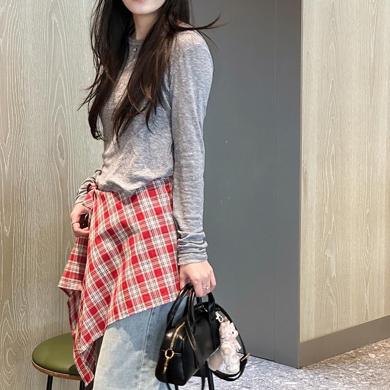 

Retro Plaid Peplum Half Skirt Jeans - American Spicy Girl Style One Size