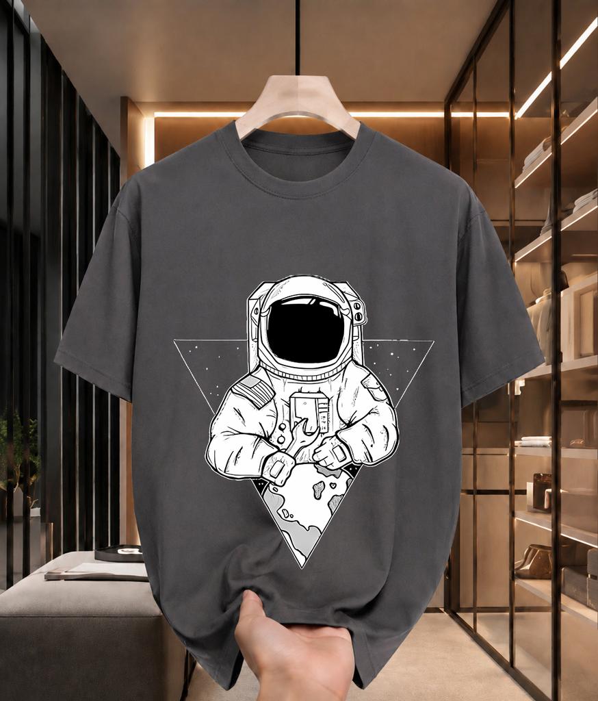 2026 New Cotton Tshirt With Triangle Starry Sky And Orbiting Planet Astronaut Print Trendy Top For Unisex And Unisex