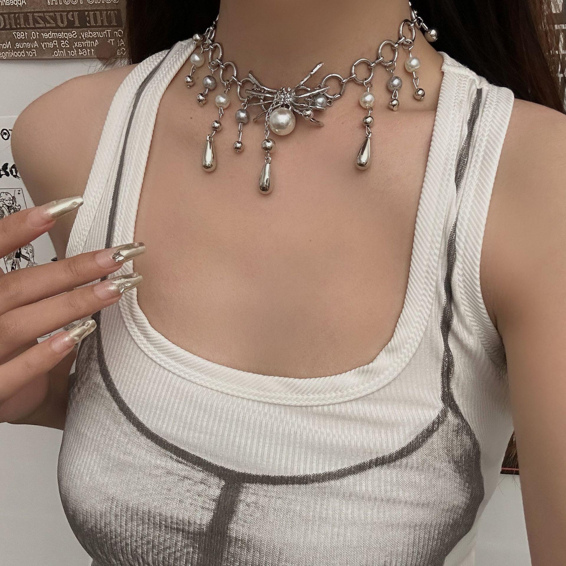 Openwork Butterfly Multi-Tiered Tassel Pendant Pearl Necklace One Size