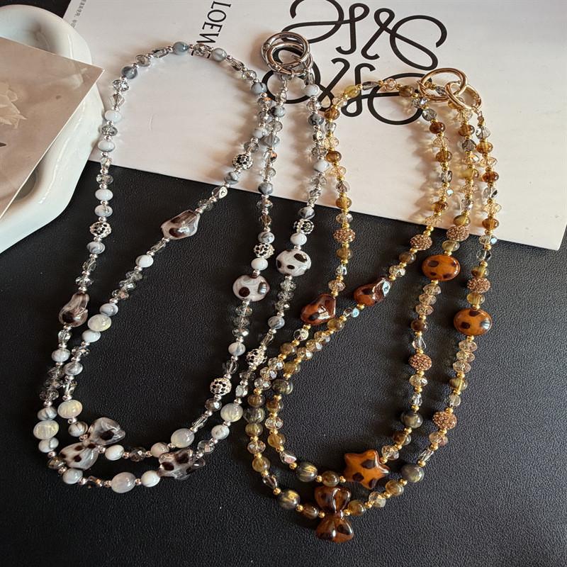 Leopard Print Butterfly Knot Phone Chain With Beaded Keychain For Women And Men